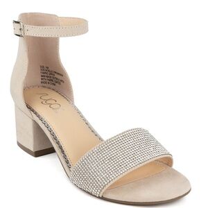 Sugar Women's nude Noelle Block Heel Sandals ankle strap rhinestones 12 NWT BOX